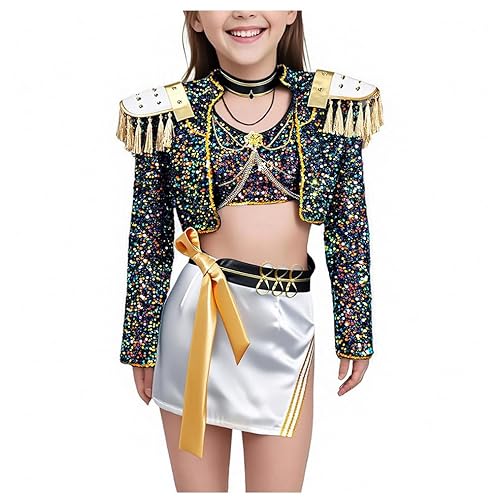 K-KPop D-Demon H-Hunters Kostüm für Mädchen Kinder, Pop -Sänger Idol Stage Rollenspiel Stufe Halloween Cosplay Dress up Uniform Komplettes Set Halloween Party Karneval Outfits für Frauen Idol Group von Generisch
