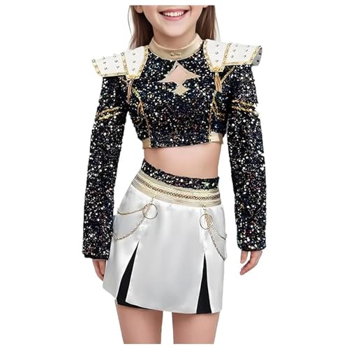 K-KPop D-Demon H-Hunters Kostüm für Mädchen Kinder, Pop -Sänger Idol Stage Rollenspiel Stufe Halloween Cosplay Dress up Uniform Komplettes Set Halloween Party Karneval Outfits für Frauen Idol Group von Generisch