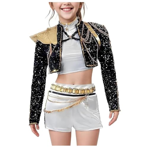 K-KPop D-Demon H-Hunters Kostüm für Mädchen Kinder, Pop -Sänger Idol Stage Rollenspiel Stufe Halloween Cosplay Dress up Uniform Komplettes Set Halloween Party Karneval Outfits für Frauen Idol Group von Generisch