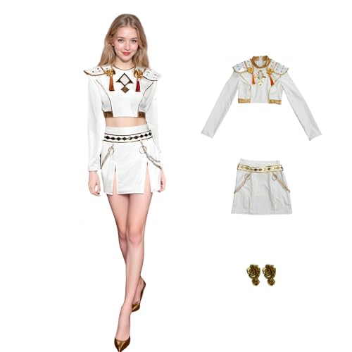 KPOP Cosplay-Kostüm, PU-Leder, Performance-Outfit mit Haarnadel für Halloween, Karneval, Party (Weiß, Größe 3XL) von Generisch
