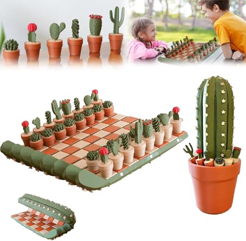 Kakteen Schach Roll Up Kaktus Schachbrett Set 3D Gedruckt Pot-to-Board Design Magnetische Sukkulenten Stücke Tragbare Reise Schach & Checkers Geschenk für Pflanzenliebhaber von Generisch