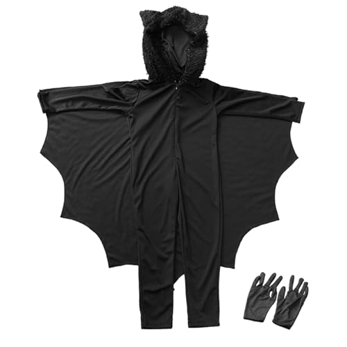 Kapuzenumhang für Halloween, Kinder, Fledermausflügel, Cosplay-Overall, Handschuhe, Gothic, Steampunk, Performance-Kleidungs-Set von Generisch