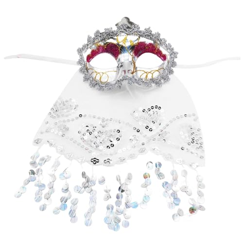 Karneval Gesichtsmaske Perlen mit Schleier Zubehör Ball Party Karneval Maskaraden für Frauen Outfit Masken Kopfbedeckung 2024 von Generisch