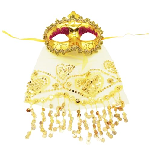 Karneval Gesichtsmasken mit Schleier Dekorationen Perlen Ball Maskerade Maske Karneval Outfit Stirnbänder Party 2024 von Generisch