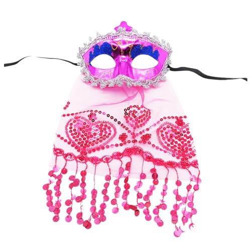 Karneval Karneval Outfit für Frauen mit Schleier Perlen Ball Party Maskerade Ball Masken für Frauen Dekorationen Kopfbedeckung von Generisch