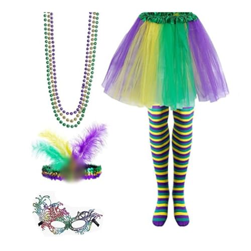 Karneval Kostüm Damen Regenbogen Tüllrock Haarreif Stirnband Riemen Kniestrümpfe Beinwärmern Handschuhen Regenbogen (DE/NL/SE/PL, Alphanumerisch, Einheitsgröße, Regular, Regular, Lila#2) von Generisch