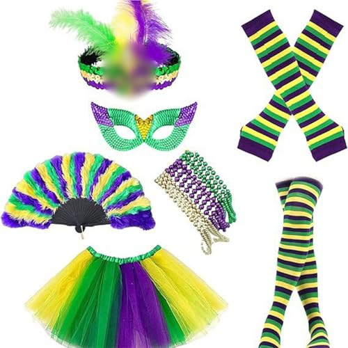 Karneval Kostüm Damen Regenbogen Tüllrock Haarreif Stirnband Riemen Kniestrümpfe Beinwärmern Handschuhen Regenbogen (DE/NL/SE/PL, Alphanumerisch, Einheitsgröße, Regular, Regular, Lila#6) von Generisch