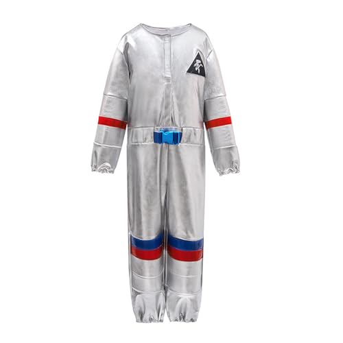 Karneval Kostüm Kind Unisex Silber Astronaut Kostüm Glitzer Pilot Jumpsuit mit Reißverschluss Junge Geburtstag Party Kleidung Kinder Overalls für Fasching Mottoparty von Generisch
