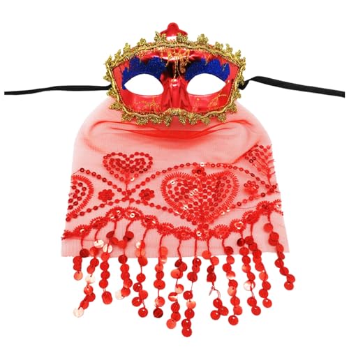 Karneval Maske Dekorationen Perlen mit Schleier Maskerade Masken für Erwachsene Ball Zubehör Party Outfit Karneval von Generisch