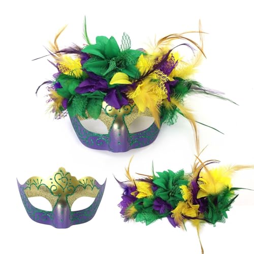 Karnevals-Gesichtsmasken für Erwachsene, Maskerade-Outfits, Karneval, Party, Ball-Outfit, Dekorationen, Maske, Stirnbänder, 2025, künstliche Blumen, Kunstfedern, venezianisches Karnevals-Zubehör für von Generisch
