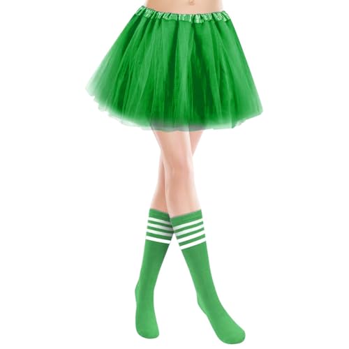 Karnevalskostüm für Erwachsene und Damen, Tutu-Rock-Set mit Strümpfen, Tanz- und Festivalkostüm Karo Damen (Green, One Size) von Generisch