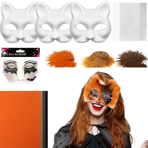 Katzen-Masken-Basis, unbeschriftetes Katzenmasken-Material-Set, Zubehör-Set mit Netz- und Filzbogen, Kunsthandwerk für Maskerade, Party, Herren, Karneval, Cosplay Katzen-Masken-Basis, unbeschriftetes Katzenmasken-Material-Set, Zubehör-Set mit Netz- und Filzbogen, Kunsthandwerk für Maskerade, Party, Herren, Karneval, Cosplay von Generisch