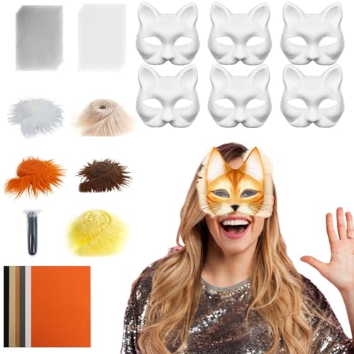 Katzen-Masken-Basis | Blanko-Tierverkleidungsmasken, Kunsthandwerk mit Netz und Filz, Zubehör-Set für Herren, Karneval, Cosplay, Party, Maskerade Katzen-Masken-Basis | Blanko-Tierverkleidungsmasken, Kunsthandwerk mit Netz und Filz, Zubehör-Set für Herren, Karneval, Cosplay, Party, Maskerade von Generisch