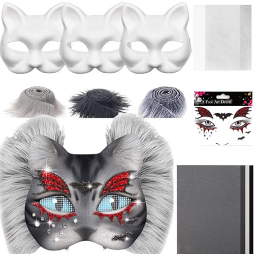 Katzen-Masken-Kit, Blanko-Tierverkleidungsmasken, Zubehör-Set mit Netz- und Filzblatt, Kunsthandwerk für Maskerade, Party, Herren, Karneval, Cosplay Katzen-Masken-Kit, Blanko-Tierverkleidungsmasken, Zubehör-Set mit Netz- und Filzblatt, Kunsthandwerk für Maskerade, Party, Herren, Karneval, Cosplay von Generisch