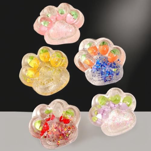 Katzen Zehen Extrusion Spielzeug (0.78inx2.5inx2.95in ) – Weiche Anti-Stress Ball , Hand Therapie & Kinder / Erwachsene Entspannen – Bunt & Süß (1 Orange+1 Rosa+ 1 Lila +1 Rot+1 Gelb) von Generisch
