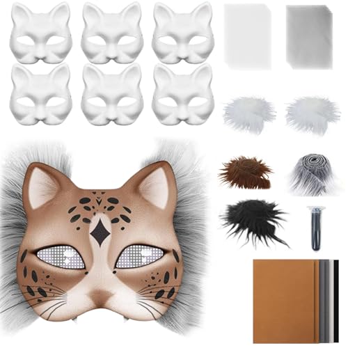 Katzenmasken-Set, blanko, Katzenmaske, Material-Set, Kunsthandwerk mit Netz und Filz, Zubehör-Set für Männer, Karneval, Cosplay, Party, Maskerade von Generisch