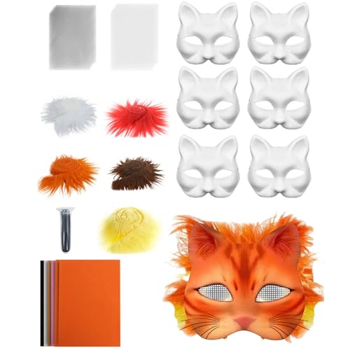 Katzenmasken Set Mit Selbstklebendem Filz – DIY Kunststoffgewebe Und Filzstoff Für Katzen- Fuchsmaske, Mit Blanko Papiermasken Zum Dekorieren, Perfekt Für Halloween Und Weihnachten von Generisch