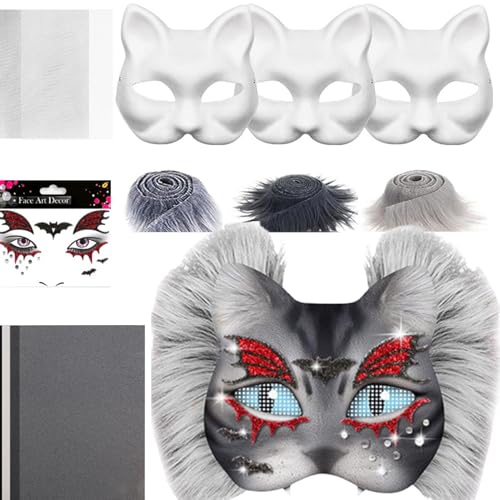 Katzenmasken zum Basteln, Maskenherstellung, Zubehör-Set mit Netz- und Filzblatt, Kunsthandwerk für Maskerade, Party, Herren, Karneval, Cosplay von Generisch