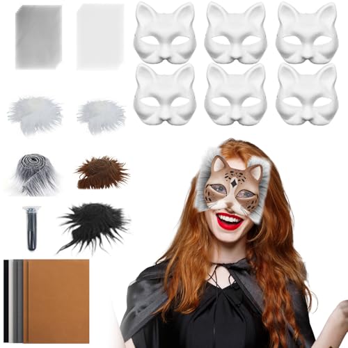 Katzenmasken zum Basteln, blanko, Tierverkleidungen, Kunsthandwerk mit Netz- und Filzbogen, Kostüm-Requisite für Cosplay, Party, Männer und Frauen, Karneval von Generisch