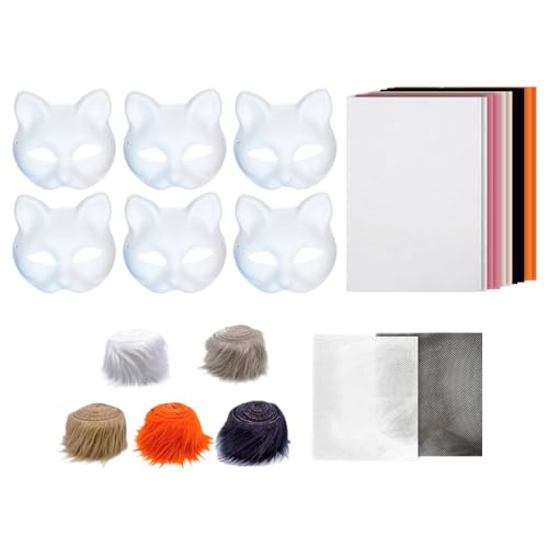 Katzenmasken zum Bemalen, DIY Set 6 Stück DIY Papier, Weiße Halbmasken, Unbemalt Masken für Halloween, zum Basteln für Halloween Maskerade Maskerade Cosplay Familienfest (Orange, One Size) von Generisch