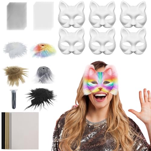 Katzenmaskenbasis, Tiermasken-Set, Kostüm-Requisite mit Netz- und Filzblatt, Zubehör-Set, Kunsthandwerk für Damen und Herren, Karneval, Party, Maskerade Katzenmaskenbasis, Tiermasken-Set, Kostüm-Requisite mit Netz- und Filzblatt, Zubehör-Set, Kunsthandwerk für Damen und Herren, Karneval, Party, Maskerade von Generisch