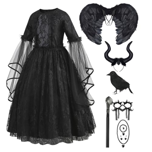 Kid Girls Prinzessin Kostüm Fancy Evil Queen Dress Up Devil Witch Kostüm Spitze Tüllkleider mit Horn und Flügeln für Halloween Carnival Cosplay Kid Girls Prinzessin Kostüm Fancy Evil Queen Dress Up Devil Witch Kostüm Spitze Tüllkleider mit Horn und Flügeln für Halloween Carnival Cosplay von Generisch