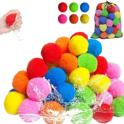 Kiddospace Reusable Water Sponge Balls, Reusable Summer WaterSponge Ball Pool Toys, Instant Refill Water Balloons No Cleanup for Pool, Beach, Backyard (60Pcs) von Generisch