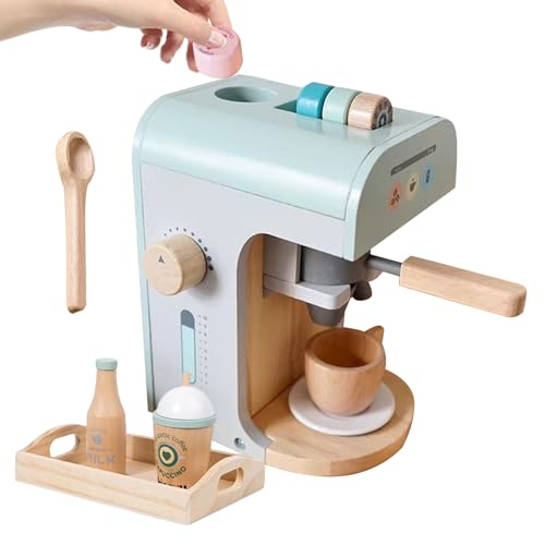 Kids Toy Coffee Maker - Holzspielküchengeräte, tat Machine | Bildungsrollenspiel Set mit Cups Spoons Pods, interaktiver fantasievolles Lernspielzeuggeschenk für Kinder Kleinkinder G. von Generisch