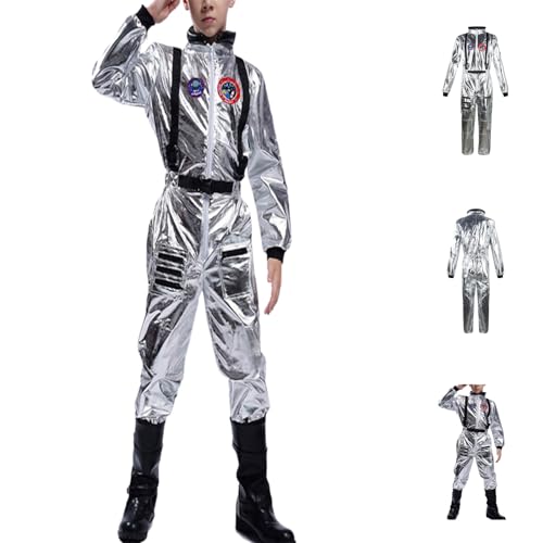 Kinder Astronaut Kostüm Silber Jungen Mädchen Teenager Space Weltall Kostüm Astronauten Kostüm Raumfahrer Overall Karneval Kostüme Jumpsuit Fasching Halloween Kostüm Weltraum Kostüm von Generisch