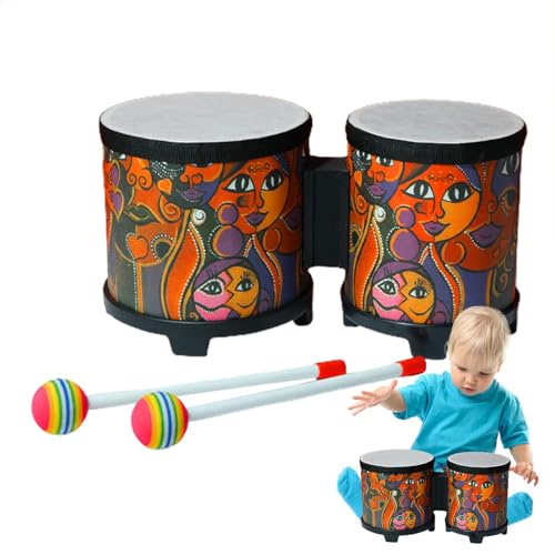 Kinder Bongos - Spielzeugzubehör, Musikinstrument | Holztrommel -Set mit 2 farbenfrohen Trommelsticks, lustiges Musikspielzeug, Baby -Handtrommel, Kindertrommelmittel, perfekte Weihnachts- und Geburts von Generisch