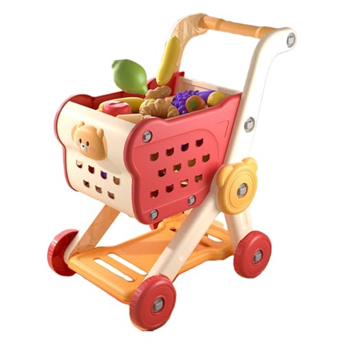 Kinder Einkaufswagen - Einkaufswagen Spiellebensmittel Set,Pädagogisches Lernspielzeug Mit Gemüse Obst Lebensmittel Attrappen Für er Ab 3 Jahren Zum Üben des Gehens Und Rollenspiel von Generisch