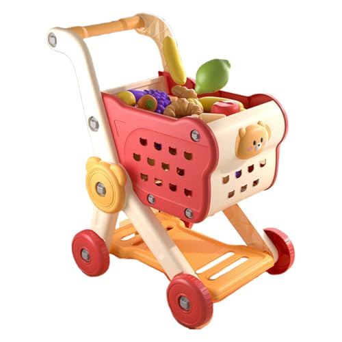 Kinder Einkaufswagen | Einkaufswagen Spiellebensmittel Set - Pädagogisches Lernspielzeug Mit Gemüse Obst Lebensmittel Attrappen Für er Ab 3 Jahren Zum Üben des Gehens Und Rollenspiel von Generisch