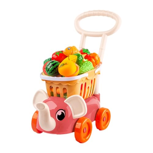 Kinder-Einkaufswagen-Spielset, Spielzeug-Einkaufswagen für Lebensmittel,Küchenspielwagen-Spielset für Kinder - Elefanten-Form-Lebensmittel-Spielzeug, interaktiv, pädagogisch, mit 16 Stück, zum Kinder-Einkaufswagen-Spielset, Spielzeug-Einkaufswagen für Lebensmittel,Küchenspielwagen-Spielset für Kinder - Elefanten-Form-Lebensmittel-Spielzeug, interaktiv, pädagogisch, mit 16 Stück, zum von Generisch