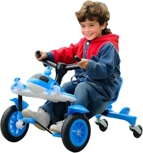Kinder Flugzeug-Gokart, Drift Cart mit Verstellbarem Sitz und LED-Blitzrädern und 360° Schwenkbarem, Rutschfestem Hinterrad für Jungen und Mädchen ab 3 Jahren (Blau) von Generisch