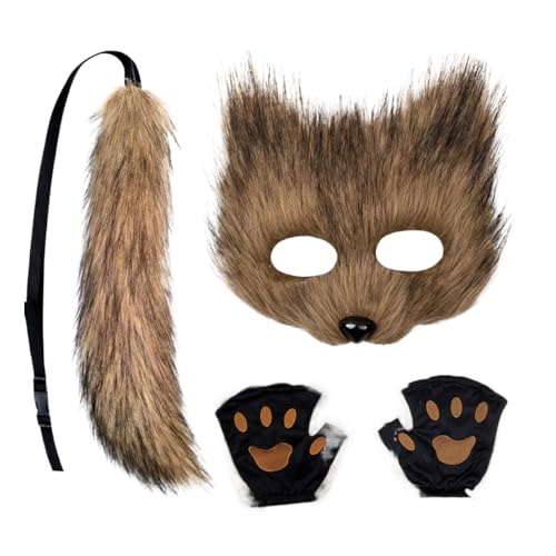 Kinder Fuchs Kostüm, Verkleidung Outfit Halloween Cosplay, Kinder Fuchs Gesichtsmaske Pfote Schwanz Halloween Verkleidung, für Party Feier Event Maskenball Convention Karneval Festtage Erwachsene Juge von Generisch