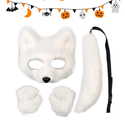 Kinder Fuchs Kostüm - Halloween Cosplay Zubehör - Damen Fuchs Cosplay Gesichtsmaske und Schwanz | Für Jugendliche Erwachsene Männer Frauen Party Maskerade Karneval Fest von Generisch