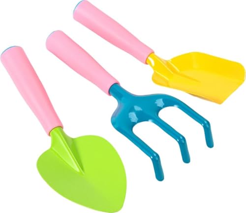 Kinder Gartengeräte Set, Metall Kinder Gartenset,Gartenspielzeug Set,Spielwerkzeuge für den Strand/Garten mit Schaufel, Harke, Gießkanne, Gartentasche, Gartengeschenke für Jungen Mädchen (3-teiliges) von Generisch