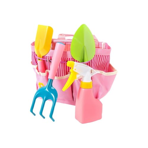 Kinder Gartengeräte Set, Metall Kinder Gartenset,Gartenspielzeug Set,Spielwerkzeuge für den Strand/Garten mit Schaufel, Harke, Gießkanne, Gartentasche, Gartengeschenke für Jungen Mädchen (5-teiliges) von Generisch