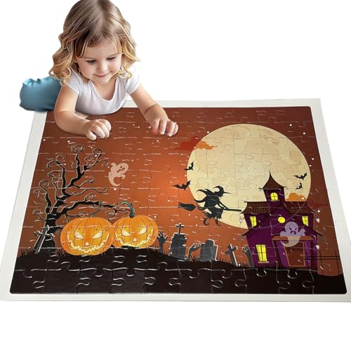Kinder Halloween Puzzle,100 Teile Halloween Haus Motiv Puzzle | Urlaubsdeko Lernspielzeug Für Kleinkinder Und Mädchen von Generisch