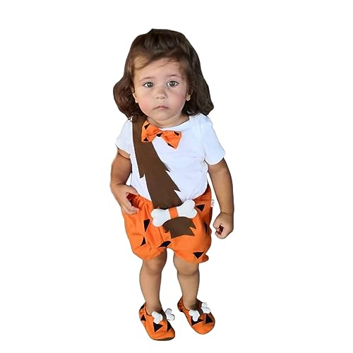 Kinder Höhlenmensch Kostüm Halloween – Lustiges Steinzeit Outfit mit Hut & Knochen für Jungen/Mädchen, Fasching, Mottoparty, Fotoshooting (A, 0-3 Monate) von Generisch