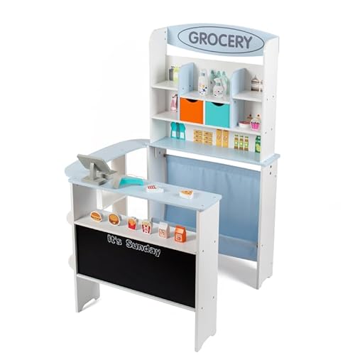 Kinder-Kaufladen aus Holz, mit Lebensmittel und Spielset, Kinderrollenspiel, Kaufladen Zubehör, Seitentheke und Tafel, Kaufmannsladen Verkaufsstand für Kinder ab 3 Jahre Kinder-Kaufladen aus Holz, mit Lebensmittel und Spielset, Kinderrollenspiel, Kaufladen Zubehör, Seitentheke und Tafel, Kaufmannsladen Verkaufsstand für Kinder ab 3 Jahre von Generisch