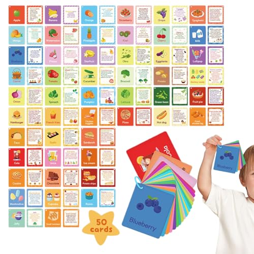 Kinder Lernkarten | 50 Stück Lebensmittel Lernkarten | Doppelseitige Bildungs Spielaktivitäten | Für Baby Kinder Mädchen Schule Klassenraum Hausunterricht von Generisch