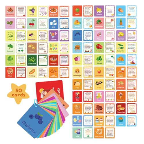 Kinder Lernkarten | 50 Stück Lebensmittel Lernkarten | Doppelseitige Bildungs Spielaktivitäten | Für Baby Kinder Mädchen Schule Klassenraum Hausunterricht Kinder Lernkarten | 50 Stück Lebensmittel Lernkarten | Doppelseitige Bildungs Spielaktivitäten | Für Baby Kinder Mädchen Schule Klassenraum Hausunterricht von Generisch