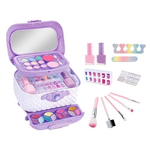 Kinder-Make-up-Set, Make-up-Set für Kinder | Mädchen-Make-up-Set waschbar,Faltbarer Schönheitskoffer. Spielen Sie echtes Make-up-Spielzeug, Prinzessinnen-Puppen-Anziehspiel für Kinder, Teenager-Mädche Kinder-Make-up-Set, Make-up-Set für Kinder | Mädchen-Make-up-Set waschbar,Faltbarer Schönheitskoffer. Spielen Sie echtes Make-up-Spielzeug, Prinzessinnen-Puppen-Anziehspiel für Kinder, Teenager-Mädche von Generisch