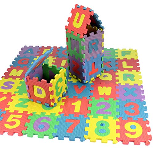 Kinder Puzzle Schaumstoff Spielmatte, Schaumstoff Puzzlematte, Ineinandergreifende Eva Bodenfliesen mit Alphabet und Zahlen, Mathe Lernspielzeug (Mini-Größe 5 x 5 cm, Alphabet, 36 Stück) von Generisch