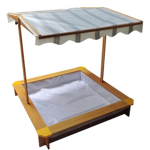 Kinder-Sandkasten mit Abdeckung, 117,8 x 117,8 cm, Holz-Sandkasten mit drehbarem, UV-beständigem Baldachin und Sandschutzeinlage für Garten und Strand von Generisch