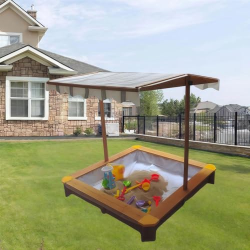 Kinder Sandkasten mit Abdeckung, höhenverstellbar, drehbar, UV-beständiges Vordach, Sandschutz, Bodenauskleidung für Zuhause, Hinterhof, Strand im Freien von Generisch