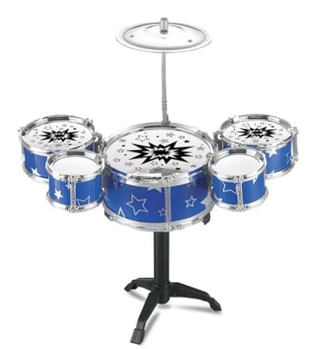Kinder Schlagzeug Set, 5 Trommeln mit Ständer, Blau mit Sternen, 41 x 46 cm von Generisch