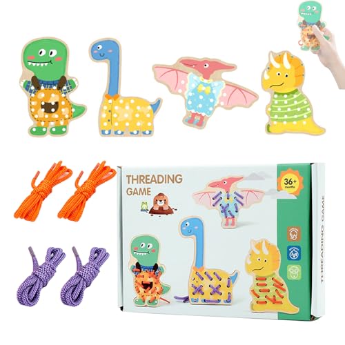 Kinder-Schnürspielzeug, pädagogisches Fädelspielzeug, Spielzeug zum Auffädeln in Dinosaurierform,Kinder-Threading-Brettspiel, Vorschulaktivitäten und Kita-Spielzeug für Schlafzimmer oder Wohnzimmer von Generisch