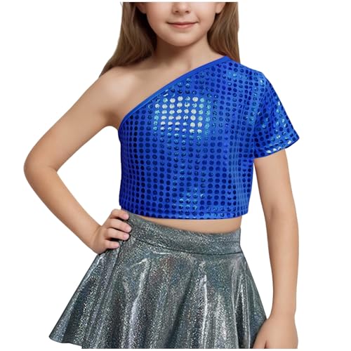 Kinder-T-Shirt für Mädchen, Pailletten, Hip-Hop, Jazz-Tanz, kurze Ärmel, Tops für Teenager, Rundhalsausschnitt, metallisch, glänzend, holografisch, eine Schulter, Tanzen, Raves, Festivals, Kostüme Kinder-T-Shirt für Mädchen, Pailletten, Hip-Hop, Jazz-Tanz, kurze Ärmel, Tops für Teenager, Rundhalsausschnitt, metallisch, glänzend, holografisch, eine Schulter, Tanzen, Raves, Festivals, Kostüme von Generisch